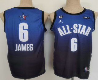 Mens Los Angeles Lakers #6 LeBron James Navy Blue 2022 All Star 6 Patch Icon Sponsor Swingman Jersey->->NBA Jersey